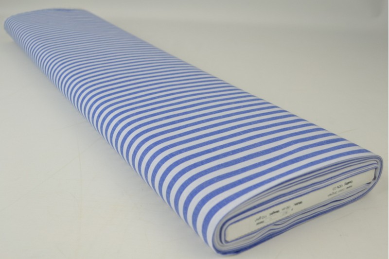 Coton Vichy Boerenbont rayures 6.5mm bleu, rouleau