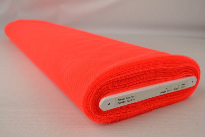 Tulle Non-Feu 300 tulle ignifuge 300 cm de large orange fluo, rouleau