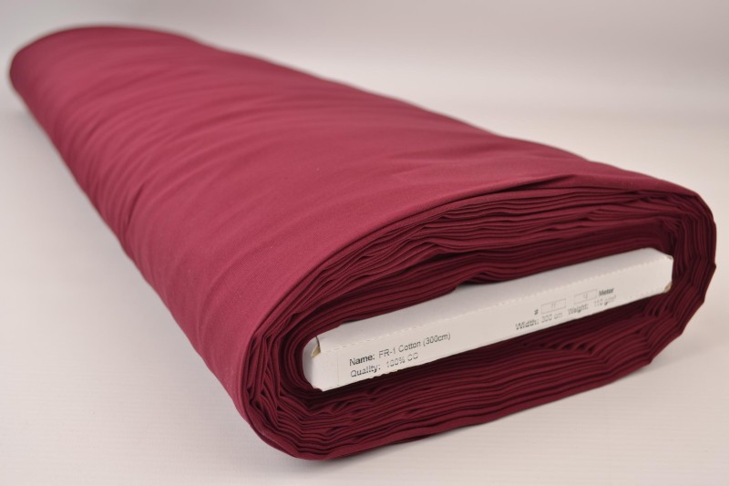 Coton Ignifugé 300 cm de large, rouge bordeaux, rouleau