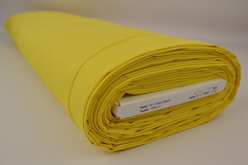 Coton Ignifugé 300 cm de large, jaune, rouleau