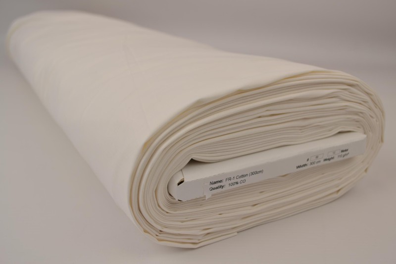 Coton Ignifugé 300 cm de large, blanc, rouleau