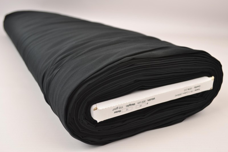 Coton Ignifugé 300 cm de large, noir, rouleau