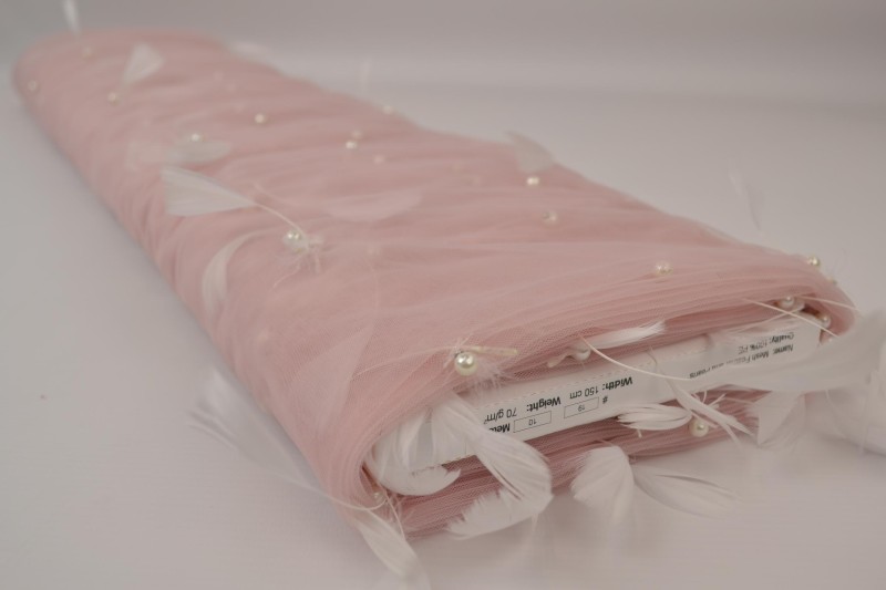Mesh Plumes et Perles mesh plumes & perles vieux rose, rouleau