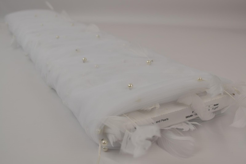 Mesh Plumes et Perles mesh plumes & perles blanc, rouleau