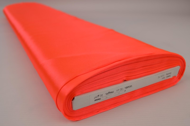 Satin de Polyester satin orange néon, rouleau